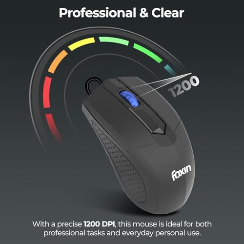 Foxin Wired Mouse Grip | 1200 DPI Optical Sensor | Plug & Play USB | Ergonomic & Lightweight (62g) | 1.2M Cable | 3 Buttons | Silent & Durable | Wired Mouse for Laptop, Desktop, PC & Gaming Use - Image 3