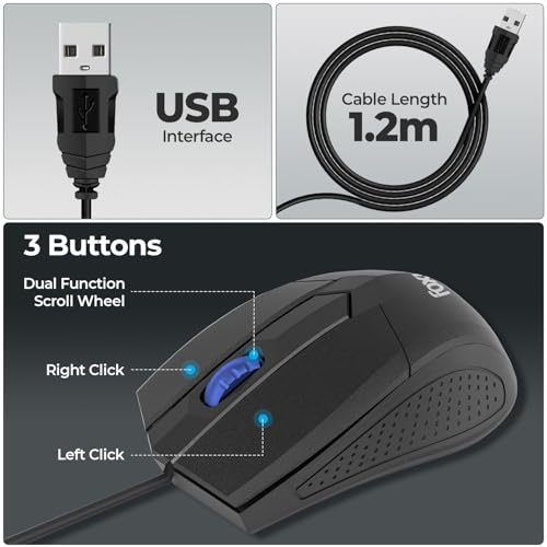 Foxin Wired Mouse Grip | 1200 DPI Optical Sensor | Plug & Play USB | Ergonomic & Lightweight (62g) | 1.2M Cable | 3 Buttons | Silent & Durable | Wired Mouse for Laptop, Desktop, PC & Gaming Use - Image 5