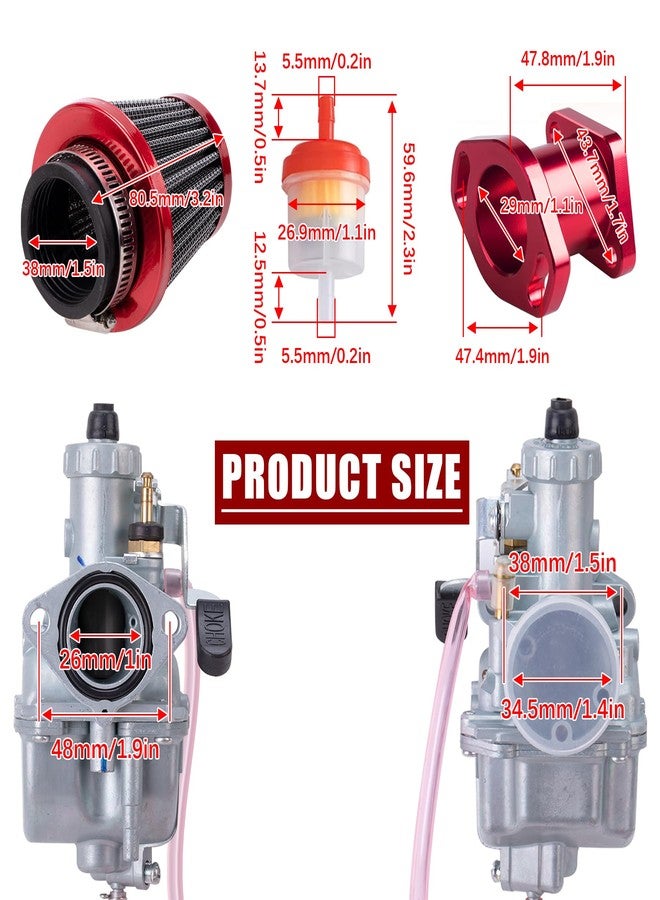 ORAEVY VM22 26mm Carburetor Carb Kit for Mikuni Performance Intake Pipe Mainfold 38mm Air Filter Fit For Predator 212cc GX160 Honda GX200 CT200U 196cc KT196 Clones Go Kart Mini Bike Race Kart (Red) - Image 2