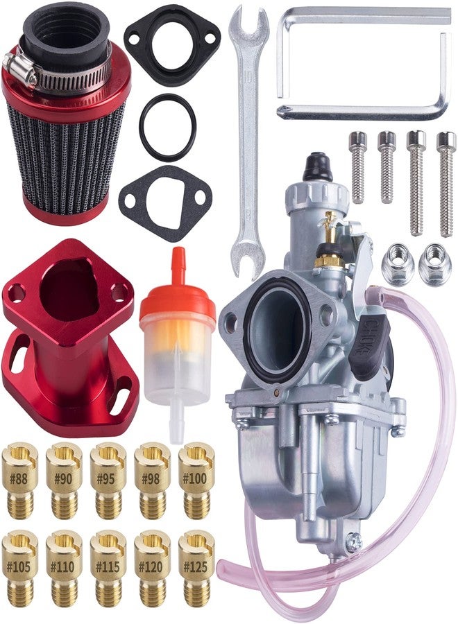 ORAEVY VM22 26mm Carburetor Carb Kit for Mikuni Performance Intake Pipe Mainfold 38mm Air Filter Fit For Predator 212cc GX160 Honda GX200 CT200U 196cc KT196 Clones Go Kart Mini Bike Race Kart (Red) - Image 1