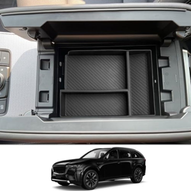 for 2024 CX-90 Center Console Organizer Tray Compatible with 2024 Mazda CX-90 Middle Console Organizer Armrest Tray Storage Box 2024 CX-90 Accessories Black - Image 1