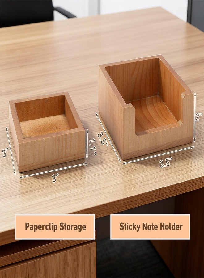 Kathfly 2 Pcs Wood Sticky Note Holder and Paper Clip Storage Holder, Self Stick Note Pad Dispenser for Office Desk Accessories, 3x3 Sticky Notes Organizer, Wooden Memo Pad Organizer for School Home - Image 2