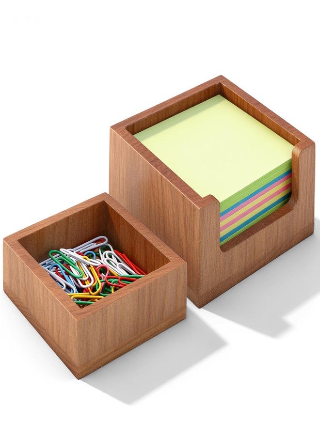 Kathfly 2 Pcs Wood Sticky Note Holder and Paper Clip Storage Holder, Self Stick Note Pad Dispenser for Office Desk Accessories, 3x3 Sticky Notes Organizer, Wooden Memo Pad Organizer for School Home - Image 1