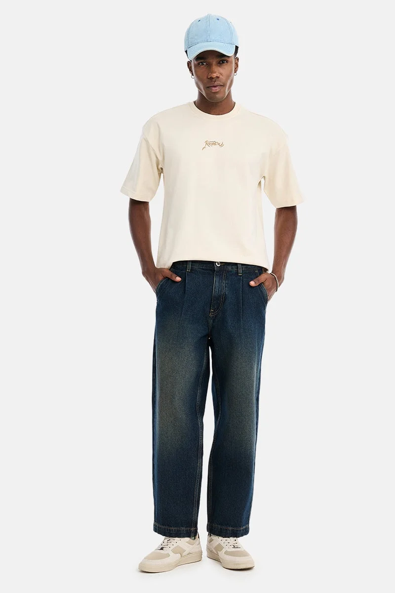 SNITCH Off-White Graphic Half Sleeve Oversized Streetwear T-Shirt