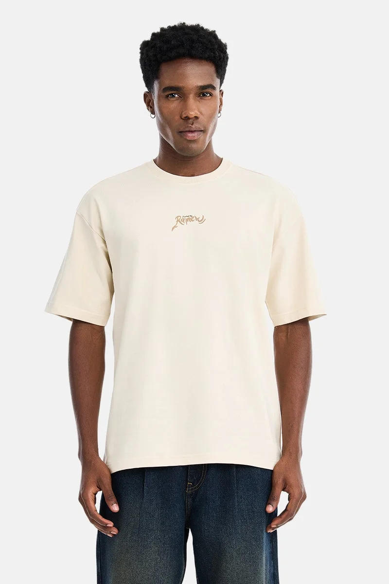 SNITCH Off-White Graphic Half Sleeve Oversized Streetwear T-Shirt