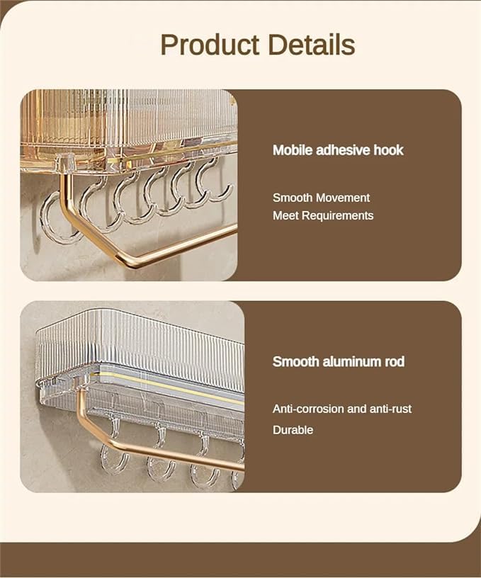 Clefairy Wall Mounted Shelf, Elegant Design Waterproof Aluminum Bathroom Shelf for Kitchen,Clear Type with Hook and Towel Bar(Green) - Image 3