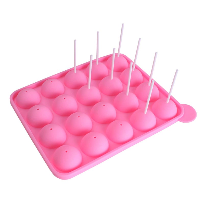 WARMBUY 20 Cavity Silicone Cake Pop Mold Lollipop Baking Mold Tray with Sticks Pink