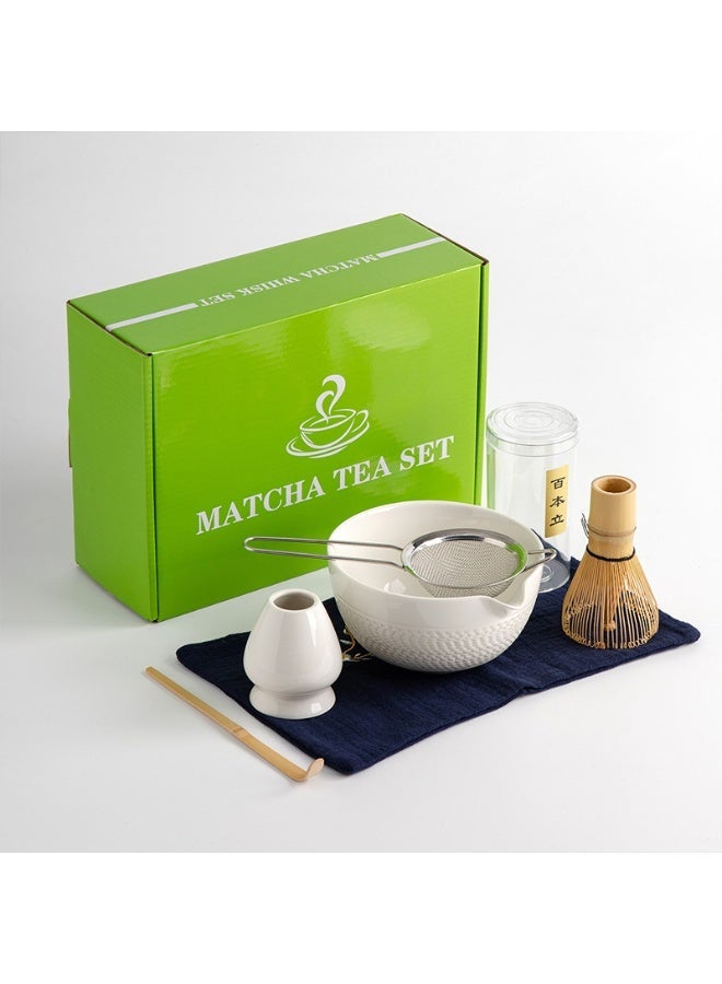 Japanese Matcha 6-piece Set,for Traditional Tea Ceremony-Coarse Ceramic Perfect Handmade Matcha Kit to Prepare Traditional Matcha Tea, 100% Natural Matcha Gift Kit (White) - Image 1