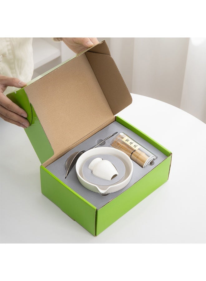 Japanese Matcha 6-piece Set,for Traditional Tea Ceremony-Coarse Ceramic Perfect Handmade Matcha Kit to Prepare Traditional Matcha Tea, 100% Natural Matcha Gift Kit (White) - Image 3