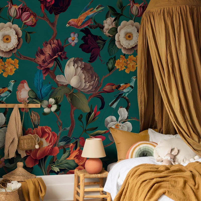 Zeeko Floral Peel and Stick Wallpaper Removable Mural Vintage Wallpaper (59" W x 98") Self-Adhesive Wall Mural for Bedroom Livingroom Home Art Decor, Blue - Image 2