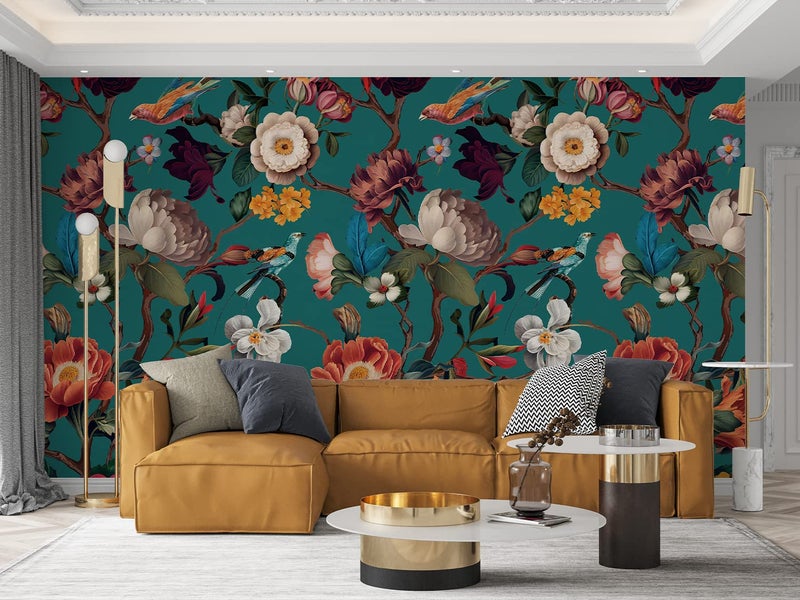 Zeeko Floral Peel and Stick Wallpaper Removable Mural Vintage Wallpaper (59" W x 98") Self-Adhesive Wall Mural for Bedroom Livingroom Home Art Decor, Blue - Image 5