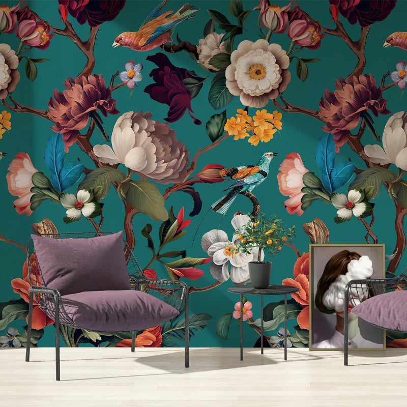 Zeeko Floral Peel and Stick Wallpaper Removable Mural Vintage Wallpaper (59" W x 98") Self-Adhesive Wall Mural for Bedroom Livingroom Home Art Decor, Blue - Image 3