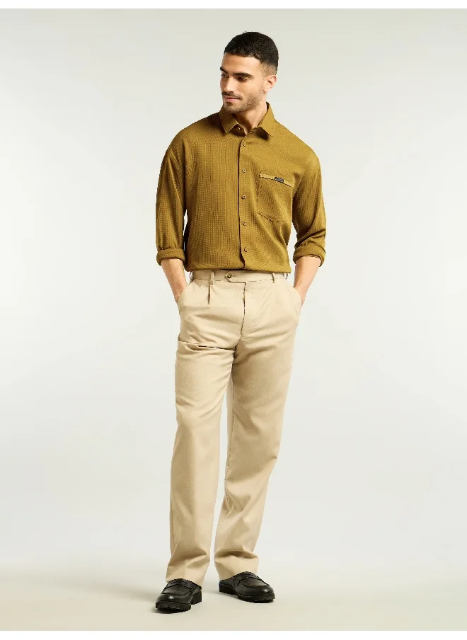 Beyoung Mustard Textured Waffle Shirt