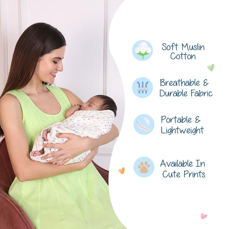 POLKA TOTS Muslin Cotton Swaddles - White - Mini Hearts & Cupid - Pack of 2 Swaddles - Image 4