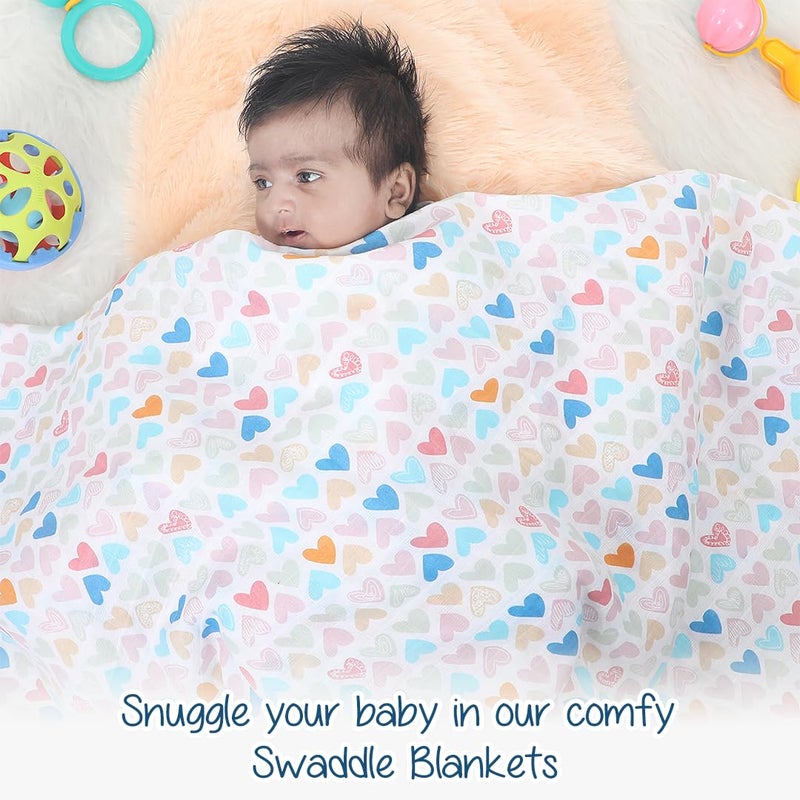 POLKA TOTS Muslin Cotton Swaddles - White - Mini Hearts & Cupid - Pack of 2 Swaddles - Image 3