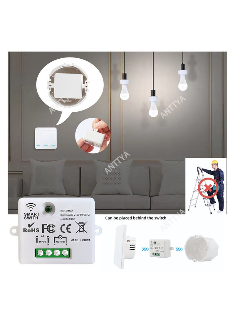 Generic Wireless Light Switch 433Mhz Mini Remote Control,85-250V 10A Smart Relay Receiver, Wall Switch Panel, Led Lamp Fan ﻿  - Image 3