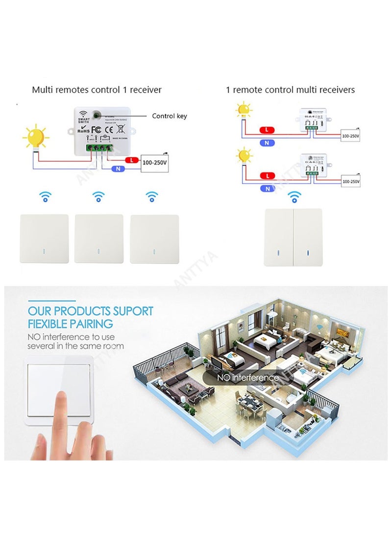 Generic Wireless Light Switch 433Mhz Mini Remote Control,85-250V 10A Smart Relay Receiver, Wall Switch Panel, Led Lamp Fan ﻿  - Image 4