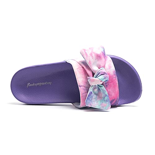 FUNKYMONKEY Women's Slides Sandals Bowknot Beach Casual Comfort Slippers (9 M US, Purple A) - Image 3