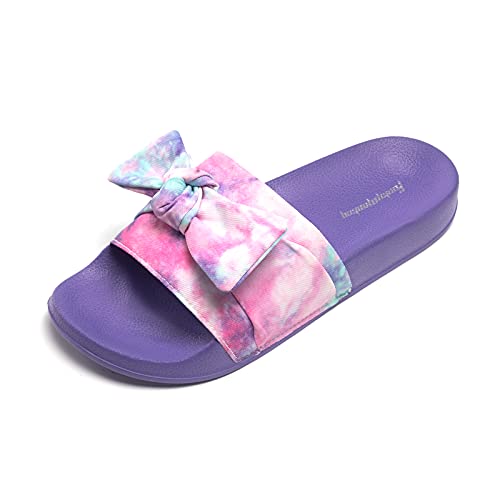 FUNKYMONKEY Women's Slides Sandals Bowknot Beach Casual Comfort Slippers (9 M US, Purple A) - Image 1