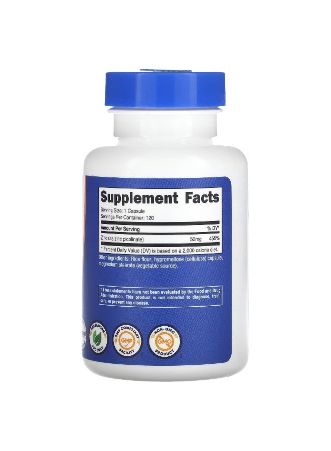 Nutricost نوتريكوست، زنك بيكولينات، 50 ملغ، 120 كبسولة - Image 2