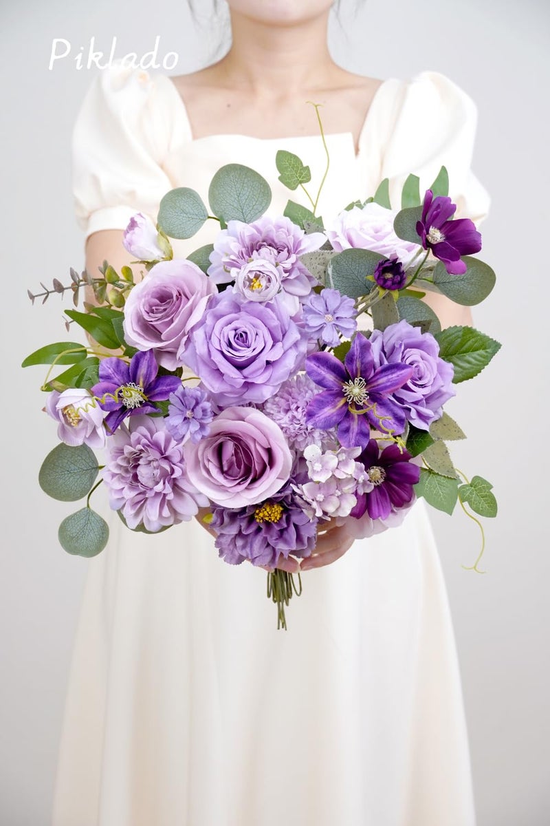 Piklado Artificial Flower Combination Box Set Artificial Flower Loose Leaves and Stems DIY Wedding Center Bouquet Bride Wedding Baby Shower(Lavender & Dark Purple) - Image 5
