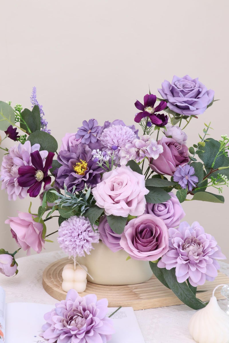 Piklado Artificial Flower Combination Box Set Artificial Flower Loose Leaves and Stems DIY Wedding Center Bouquet Bride Wedding Baby Shower(Lavender & Dark Purple) - Image 3