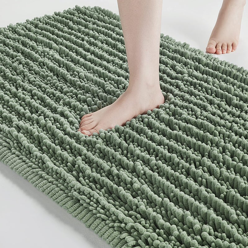 FLOLEOPA Soft Plush Microfiber Bathroom Rugs Absorbent Bath Rugs Non Skid Machine Wash Dry Bath Mats for TubShower and Bath Room Floor Mats 17x24inches Sage Green