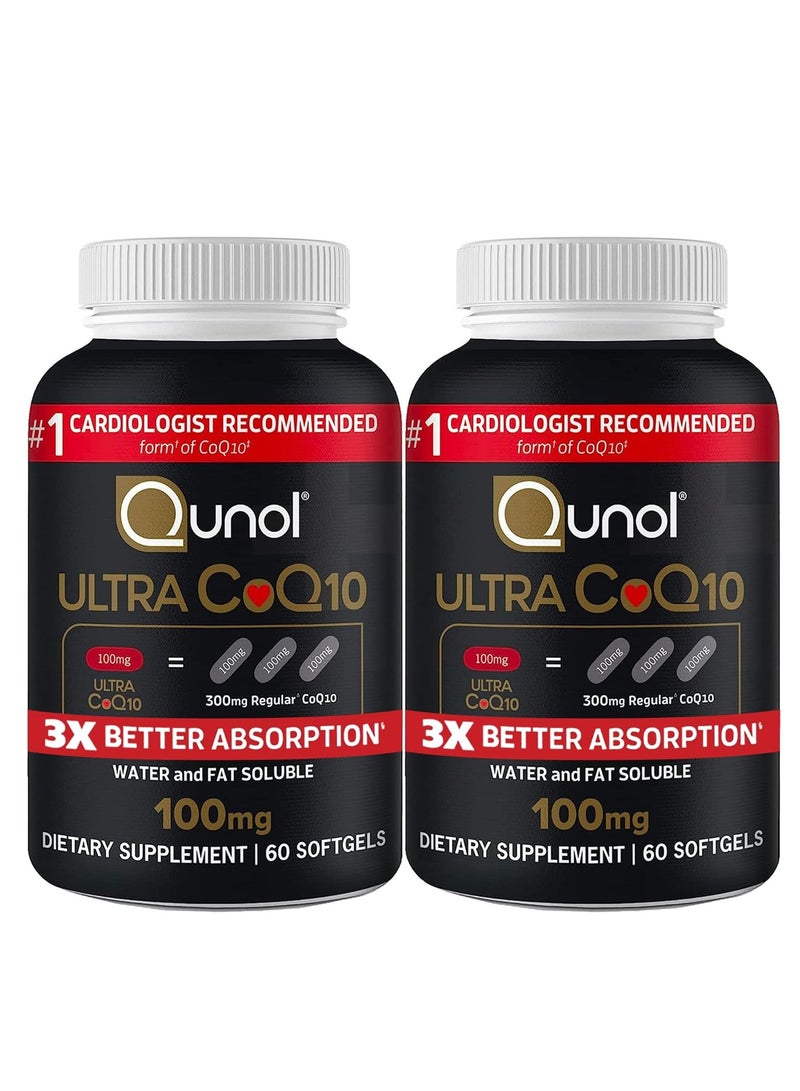 كونول كبسولات هلامية CoQ10 100 مجم، Ultra CoQ10 100 مجم، امتصاص أفضل 3 مرات، مضاد للأكسدة لصحة القلب وإنتاج الطاقة، كمية تكفي لمدة 4 أشهر، 60 قطعة، عبوة من قطعتين