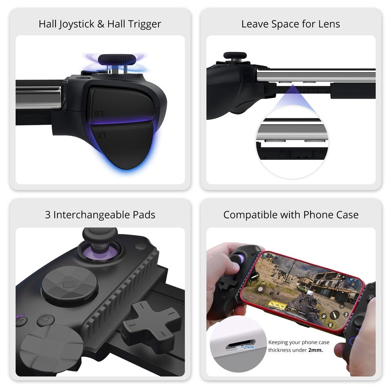 abxylute S9 Full-Size Gaming Phone Controller for iPhone 15/16/17, iPad Mini 6/7 Android Tablet Bluetooth TypeC Mobile Gamepad Free Button Mapping Genshin Impact, Hall Effect Joystick (black) - Image 5