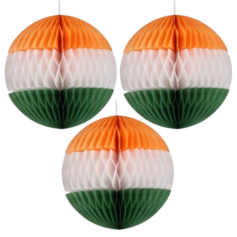Atpata Funky Atpata Funky Republic Day/Independence Day Tri Colour Tiranga Paper Honey Comb Balls (10pcs Papercomb)  - Image 3
