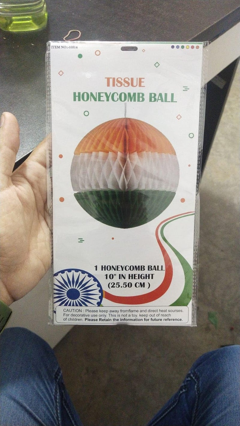Atpata Funky Atpata Funky Republic Day/Independence Day Tri Colour Tiranga Paper Honey Comb Balls (10pcs Papercomb)  - Image 5