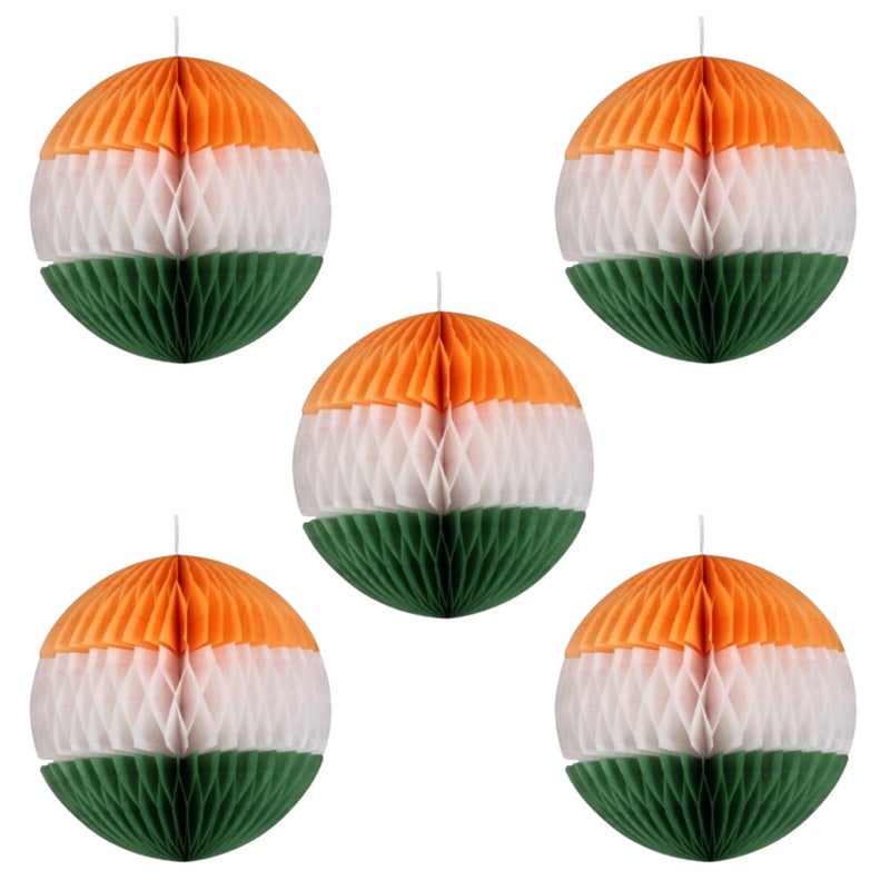 Atpata Funky Atpata Funky Republic Day/Independence Day Tri Colour Tiranga Paper Honey Comb Balls (10pcs Papercomb)  - Image 2