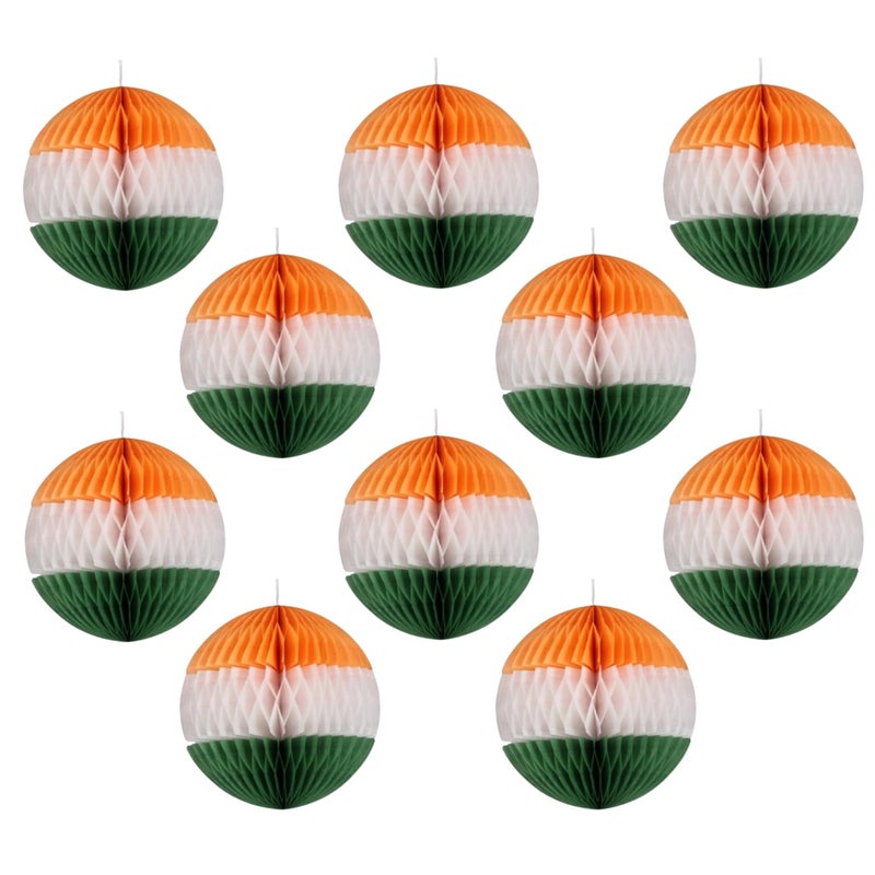 Atpata Funky Atpata Funky Republic Day/Independence Day Tri Colour Tiranga Paper Honey Comb Balls (10pcs Papercomb)  - Image 1