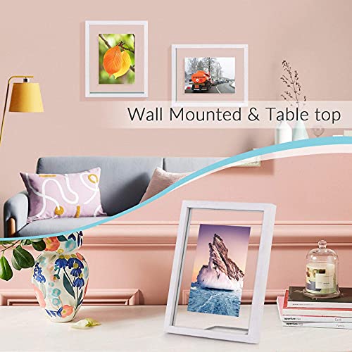 DLQuarts 8x10 Floating Photo Picture Frame, Floating Display for 6x8, 5x7, 3.5x5 or Full Display 8x10 Photos, Solid Wood, 2 Pack, Chalk White - Image 3
