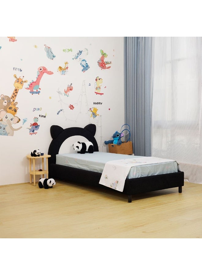 DANUBE HOME Panda Upholstered Kids Bed 90×200 Cm – Trendy Two-Tone Single Bed With Padded Headboard, Durable Kids Furniture Style For Bedroom - Black & White - Image 1