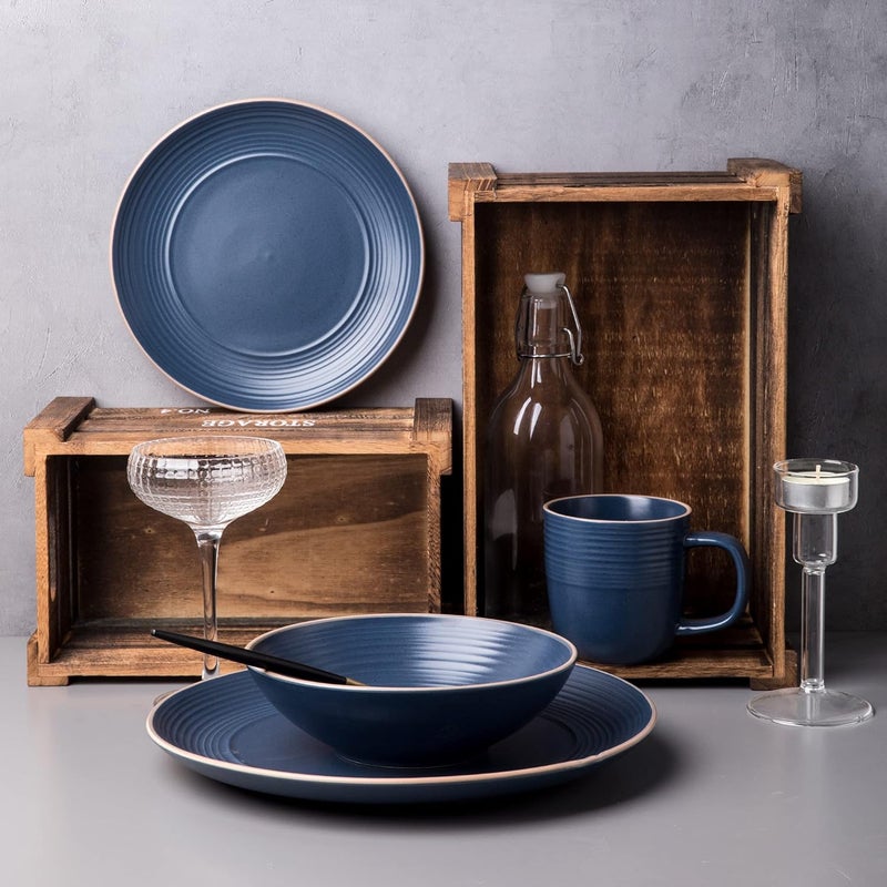 Arora RINGAR Round Stoneware 16pc Double Bowl Dinnerware Set for 4 Dinner Plates Side Plates Cereal Bowls Pasta Bowls  Speckle Matte Blue 420796 - Image 3