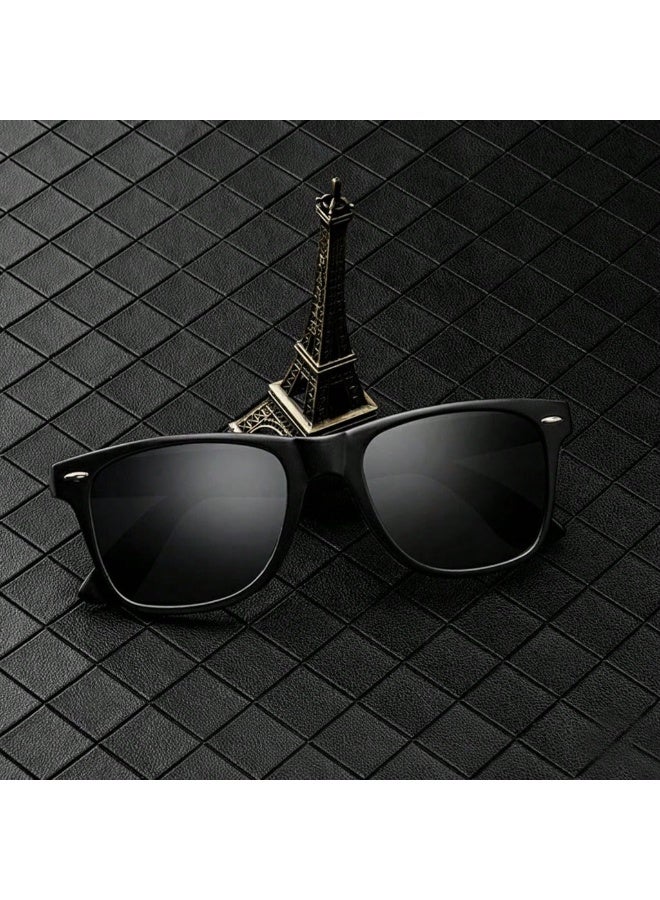 Shein Unisex Classic Square Sunglasses Matte Black Frame Black UV400 Lenses Lightweight Fashion Eyewear - Image 3