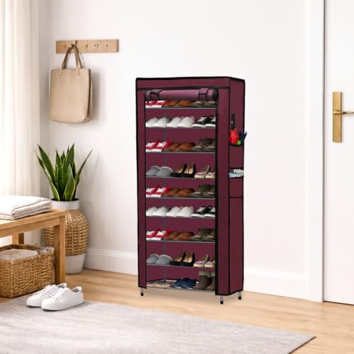 RAXON WORLD 9-Tier Shoe Rack, Shoe Storage Cabinet with Dustproof Cover, Free-Standing Shoe Storage Organizer for Closet, Entryway, Hold 36+ Pairs of Shoes, for Sneakers, High Heels - Maroon - Image 1