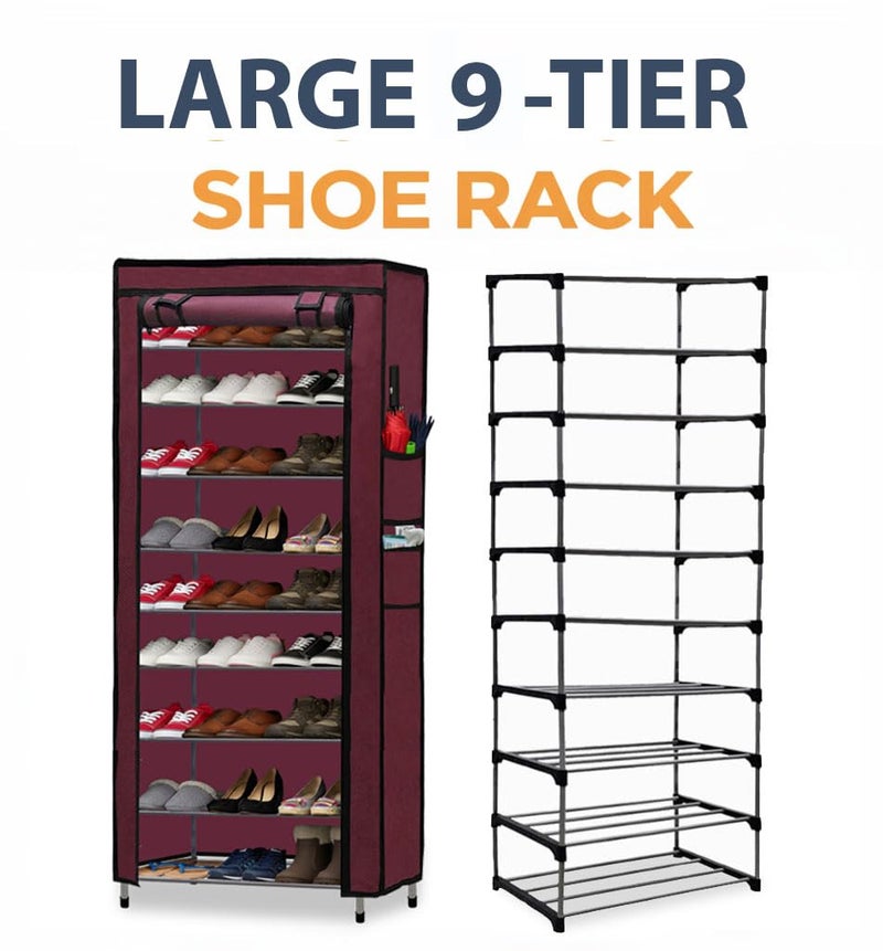 RAXON WORLD 9-Tier Shoe Rack, Shoe Storage Cabinet with Dustproof Cover, Free-Standing Shoe Storage Organizer for Closet, Entryway, Hold 36+ Pairs of Shoes, for Sneakers, High Heels - Maroon - Image 5