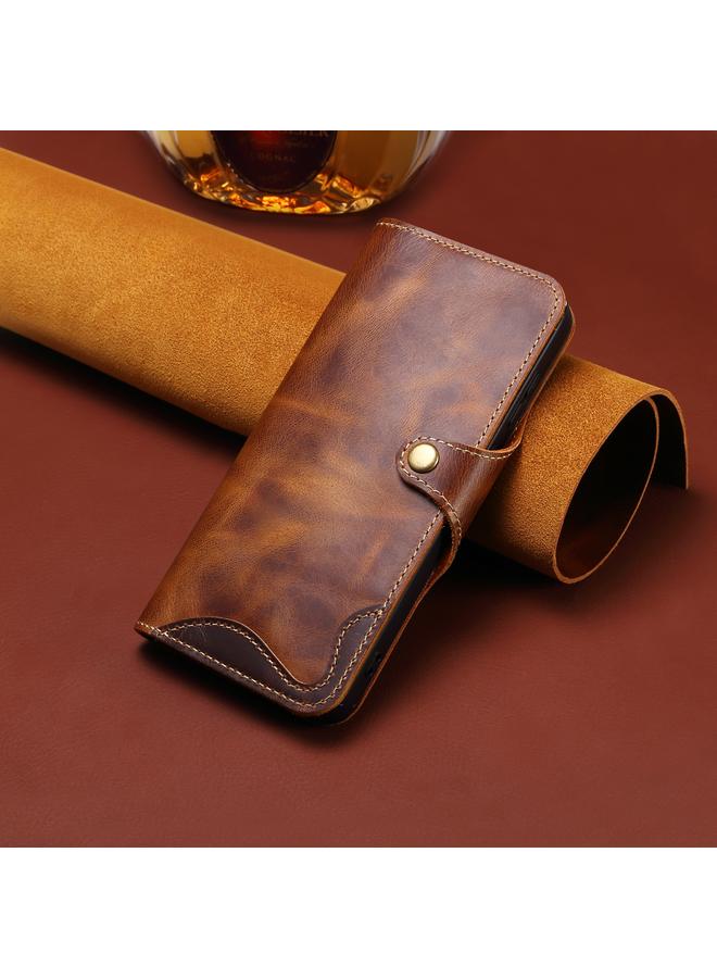 دينيور جراب لهاتف iPhone 16 Plus B01 مصنوع من جلد البقر الشمعي الزيتي بأزرار مغناطيسية من الجلد الأصلي - Image 2