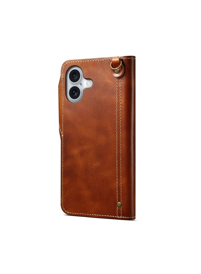 دينيور جراب لهاتف iPhone 16 Plus B01 مصنوع من جلد البقر الشمعي الزيتي بأزرار مغناطيسية من الجلد الأصلي - Image 3