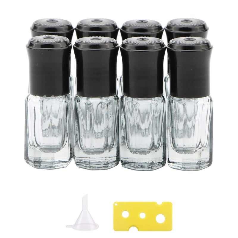 NewZoll Essential Oil Roller Bottles, 8Pcs 3ml Roll-on Bottles with Opener Funnel, Mini Glass Massage Roller Bottles Roll on Vials for Perfume Lip Balms Aromatherapy, Black 