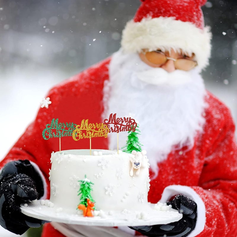 كلاراكو 48 قطعة من زينة كب كيك عيد الميلاد المجيد باللون الأحمر والأخضر والذهبي، زينة كب كيك عيد الميلاد اللامعة، أعواد فاكهة لحفلات عيد الميلاد، زينة حلويات الكب كيك - Image 3