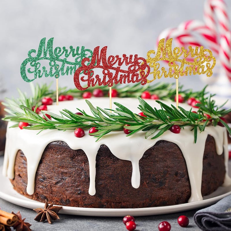 كلاراكو 48 قطعة من زينة كب كيك عيد الميلاد المجيد باللون الأحمر والأخضر والذهبي، زينة كب كيك عيد الميلاد اللامعة، أعواد فاكهة لحفلات عيد الميلاد، زينة حلويات الكب كيك - Image 5