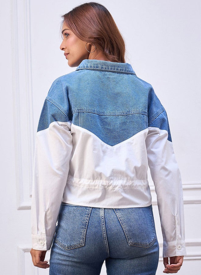 StyleStone جاكيت جينز نسائي ملون من ستايل ستون مع ياقة مفتوحة - Image 4