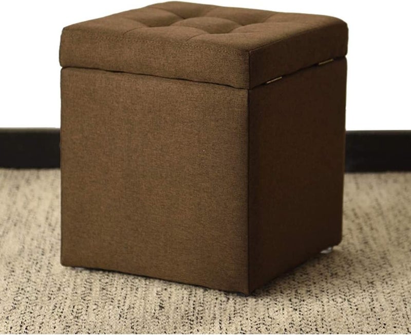 LINGWEI Multi-Functional Linen Storage Ottoman Cube Organize, Decorate, and Relaxing Stool Ottoman Storage Stool Footrest Stool Shoe Change Chair (Brown) - Image 4
