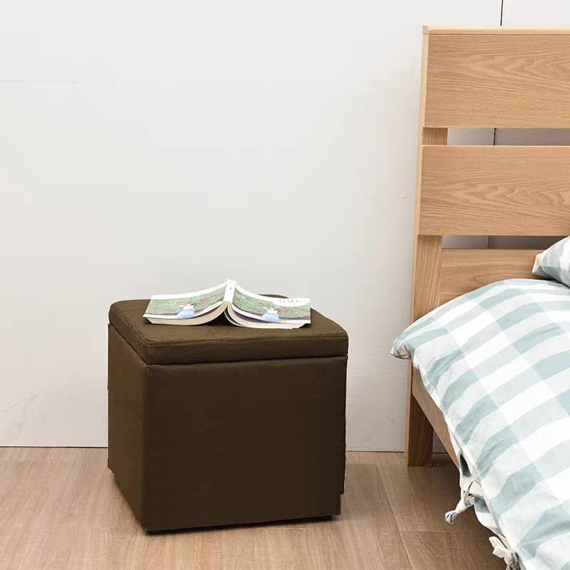 LINGWEI Multi-Functional Linen Storage Ottoman Cube Organize, Decorate, and Relaxing Stool Ottoman Storage Stool Footrest Stool Shoe Change Chair (Brown) - Image 5