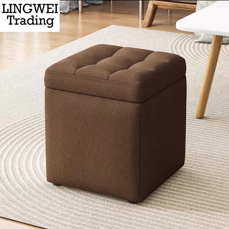 LINGWEI Multi-Functional Linen Storage Ottoman Cube Organize, Decorate, and Relaxing Stool Ottoman Storage Stool Footrest Stool Shoe Change Chair (Brown) - Image 3