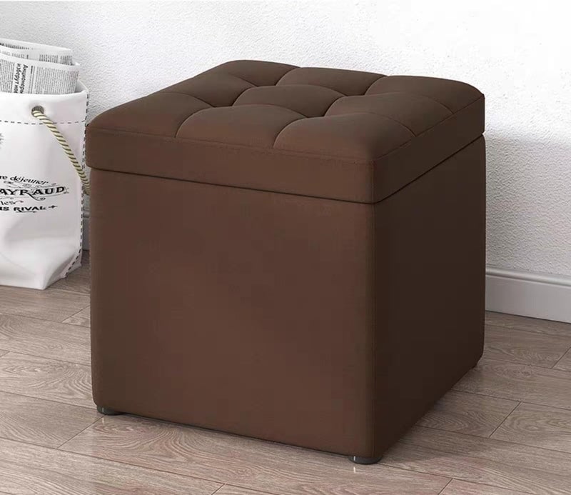 LINGWEI Multi-Functional Linen Storage Ottoman Cube Organize, Decorate, and Relaxing Stool Ottoman Storage Stool Footrest Stool Shoe Change Chair (Brown) - Image 1