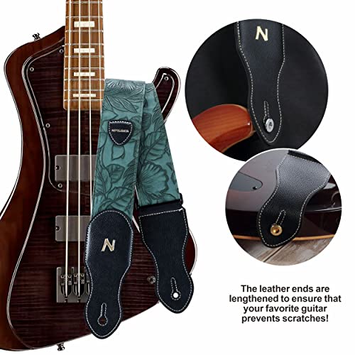 Nefelibata Guitar Strap with Pick Pocket,2.3 inch Porter Style Vegan Leather Carving Guitar Straps,60s Vintage Style Include Guitar Pick,Strap Button and Strap Lock (Green) - Image 4